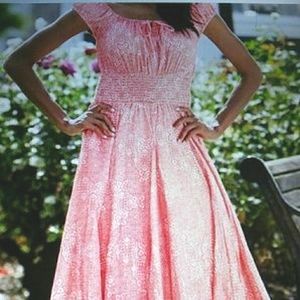 G-unit fashions peach fit & flare peasant dress